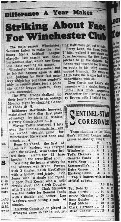 1964-06-10 Softball - Mens - Cobourg Softball League - Merchants