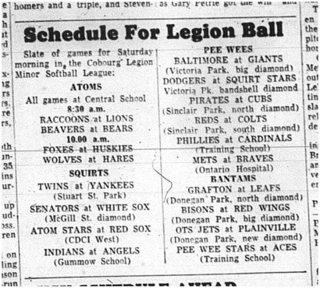 1964-06-10 Softball - Mens - Legion ball - Schedule