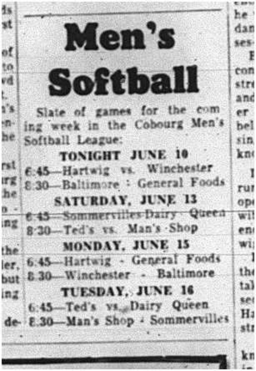 1964-06-10 Softball - Mens - Schedule