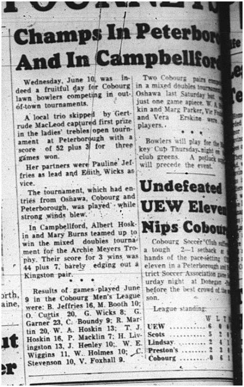 1964-06-17 Lawn Bowling - Mens - Results