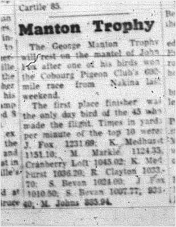 1964-06-24 Pigeon Racing - Mens - Manton Trophy