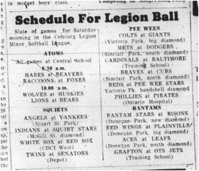 1964-06-24 Softball - Boys - Cobourg Legion Minor League