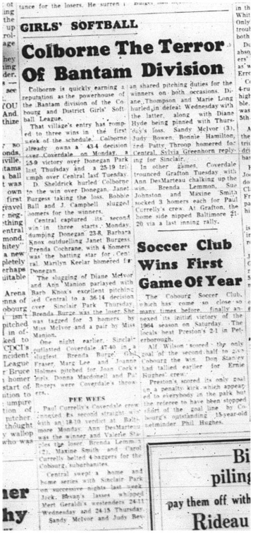 1964-06-24 Softball - Girls - Colborne Vs. Cobourg and District Girls