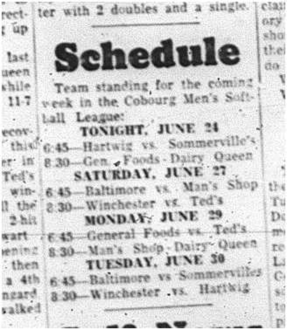 1964-06-24 Softball - Mens - Team Standings