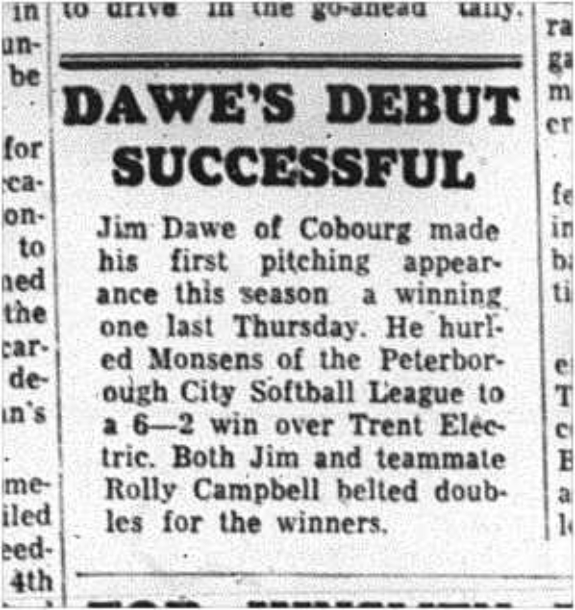 1964-07-01 Softball - Mens - Jim Dawe - Peterborough City Softball League