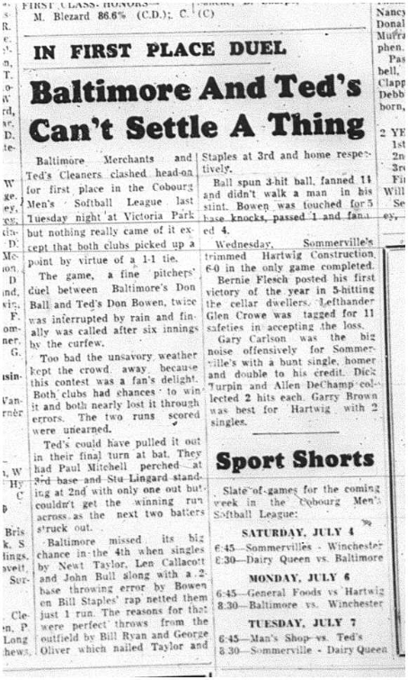 1964-07-01 Softball - Mens - Teds Cleaners Vs. Baltimore Merchants