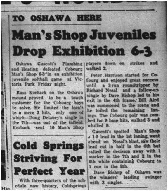 1964-07-15 Softball - Mens - Cobourg Man`s Shop