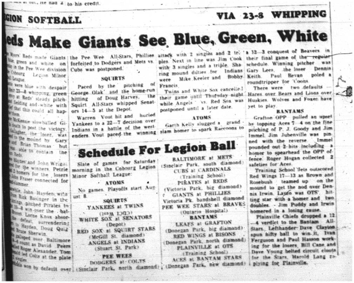 1964-07-29 Softball - Boys - Cobourg Legion Minor Softball League-Squirts-Atoms-Banatms