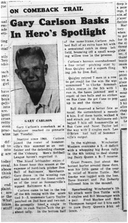 1964-07-29 Softball - Mens - Gary Carlson - Baltimore Merchants Vs. Cobourg