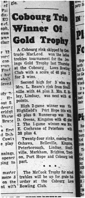 1964-08-12 Lawn Bowling - Ladies - Gold Trophy
