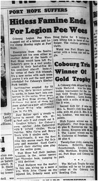 1964-08-12 Softball - Boys - Cobourg Legion Peewees