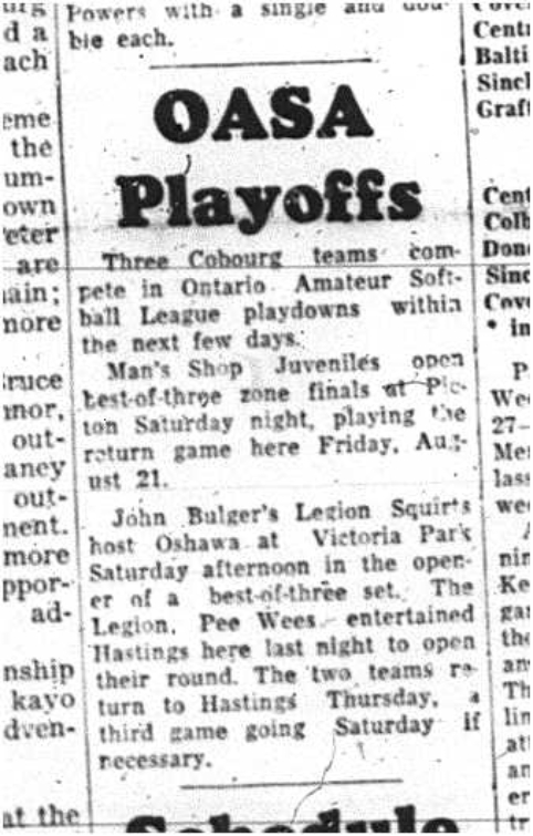 1964-08-12 Softball - Boys - OASA Playoffs