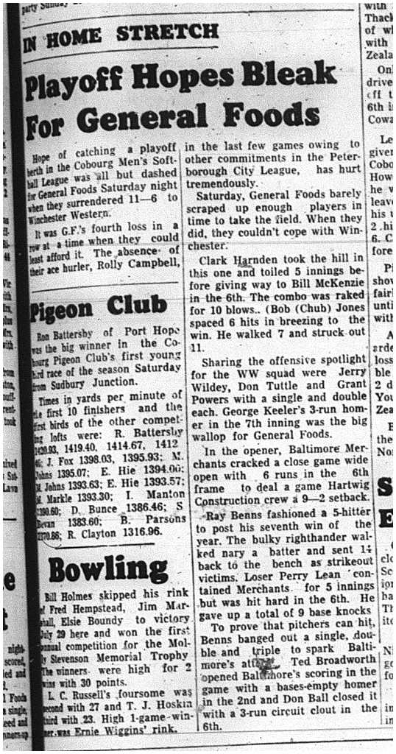 1964-08-12 Softball - Mens - Playoffs - General Foods Vs. Winchester Western