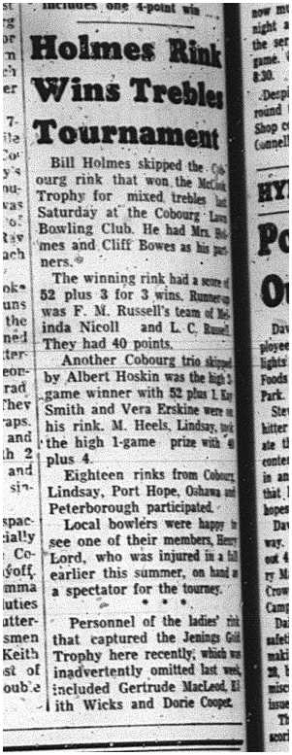 1964-08-19 Bowling - Mens - Trebles Tournament - Cobourg Bowling Club