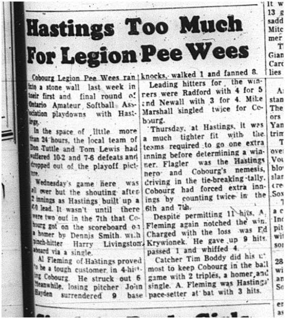 1964-08-19 Softball - Boys - Cobourg Legion Peewees Vs. Hastings - Playdowns