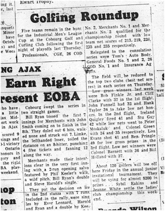 1964-08-26 Golf - Mens - Industrial League- Cobourg Golf and Curling Club