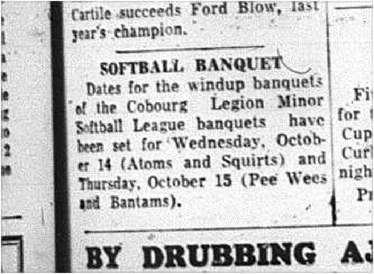 1964-08-26 Softball - Boys - Cobourg Legion Minor Softball League - Banquet