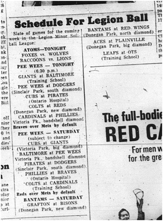 1964-08-26 Softball - Boys - Legion Ball Schedule