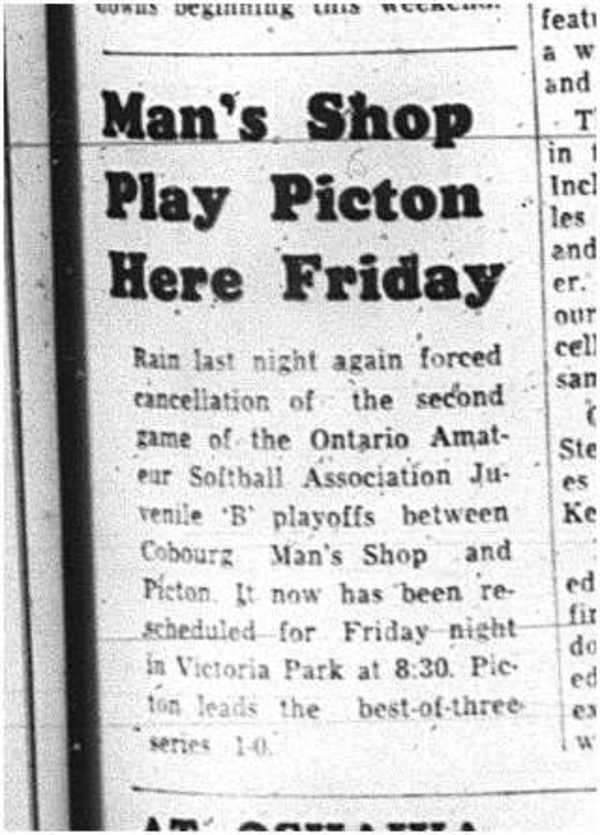 1964-08-26 Softball - Mens - Mans Shop Vs. Picton
