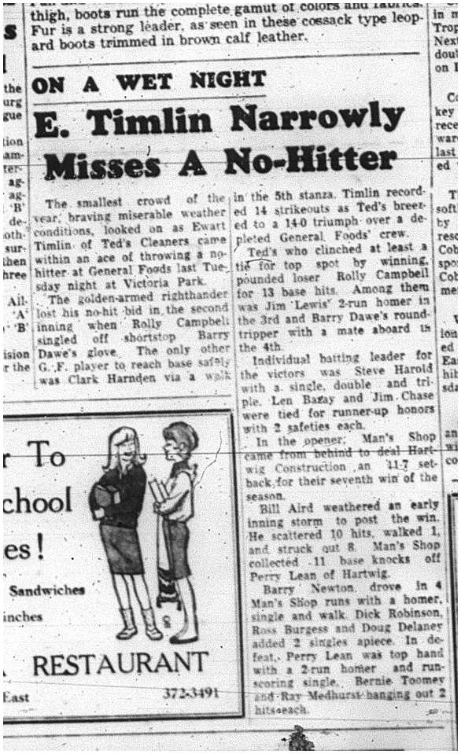 1964-08-26 Softball - Mens - Teds Cleaners Vs. General Foods