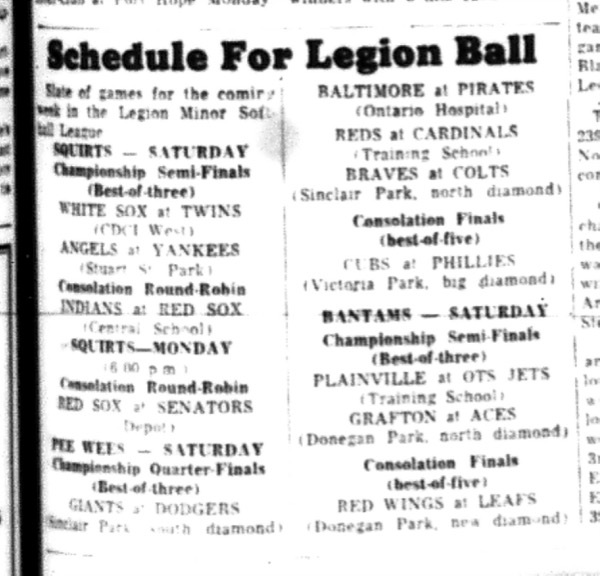 1964-09-02  Softball - Boys -Legion Minor Softball League - Schedule