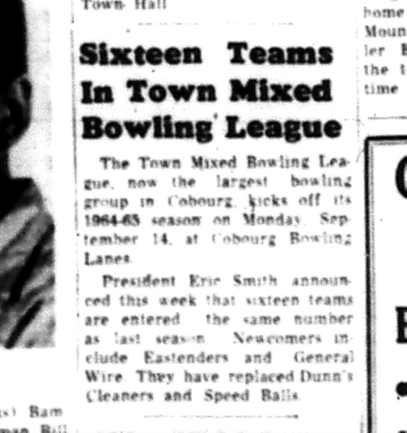 1964-09-02 Bowling - Mixed - Cobourg Mixed League - Sixteen Teams