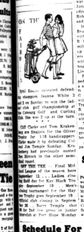1964-09-02 Golf - Cobourg Golf and Curling Club - Sybil Eakis Vs. Jeanne White - Cliff Clarke - Tom Kraken - Oliver Trophy