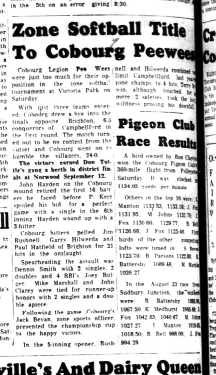 1964-09-02 Softball - Boys - Cobourg Legion Peewees - Zone Softball Title