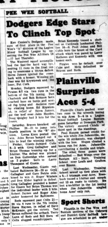 1964-09-02 Softball - Boys - Legion Minor Softball League - Dodgers Vs. Stars - Peewees