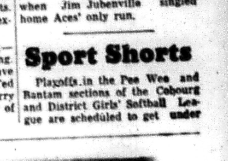 1964-09-02 Softball - Girls - Cobourg and District Girls_ Softball League - Playoffs Scheduled - Sport Shorts