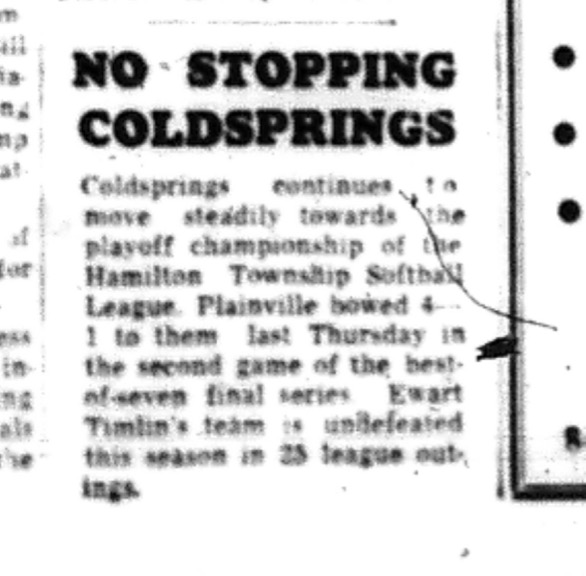 1964-09-02 Softball - Mens - Hamilton Township Softball League - Coldsprings