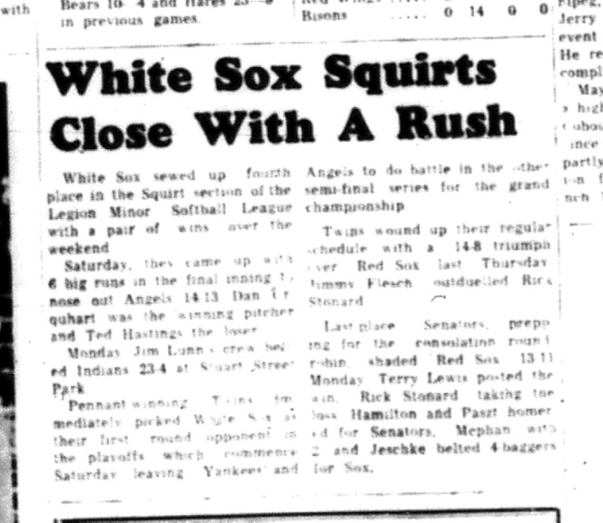 1964-09-02 Softball- Boys - Legion Minor Softball League - White Sox - Fourth