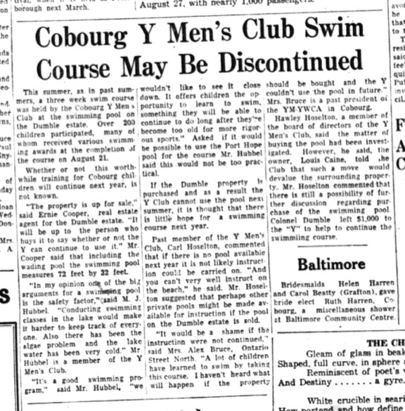 1964-09-02 Swimming - Mens - Cobourg - Y Mens Club - Discontinued