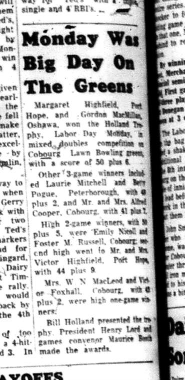 1964-09-09 Lawn Bowling - Cobourg Lawn Bowling Club - Mixed Doubles Competitions