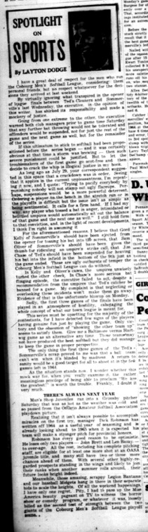1964-09-09 Layton Dodge - Cobourg Mens Softball League