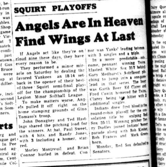 1964-09-09 Softball - Boys - Legion Minor Softball League - Angels Vs. Yankees - Squirt Semi-Finals