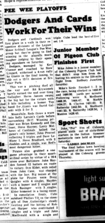 1964-09-09 Softball - Boys - Legion Minor Softball League - Dodgers - Cardinals