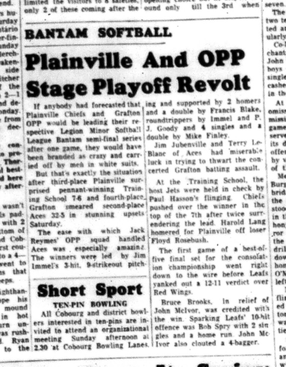 1964-09-09 Softball - Boys - Legion Minor Softball League - Plainville Vs. Graffton OPP - Bantam_s