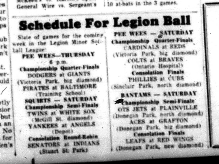1964-09-09 Softball - Boys - Legion Minor Softball League - Schedule