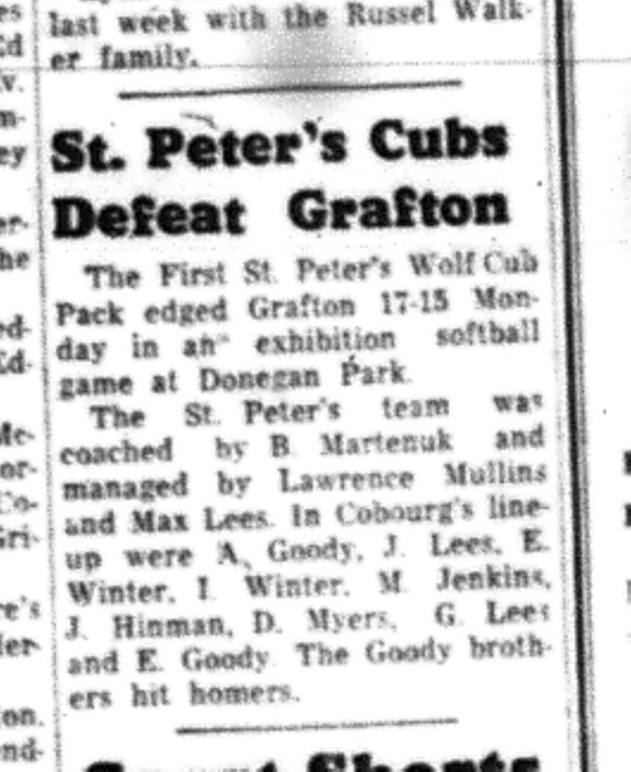 1964-09-09 Softball - Boys - St. Peters Cubs Vs. Grafton