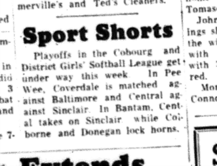 1964-09-09 Softball - Girls - Cobourg and District Girls_ Softball League - Coverdale Vs. Baltimore