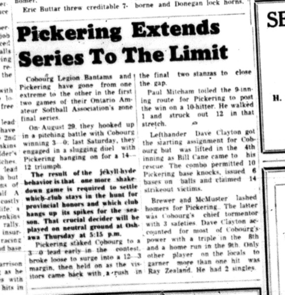 1964-09-09 Softball - Mens  - Cobourg Legion Bantams Vs. Bantams