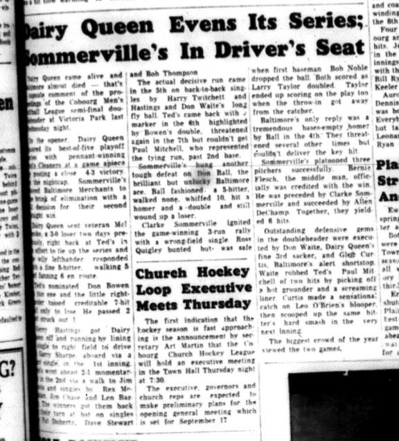1964-09-09 Softball - Mens - Cobourg Mens Softball League - Semi Final Doubleheader - Dairy Queen Vs. Ted_s Cleaners