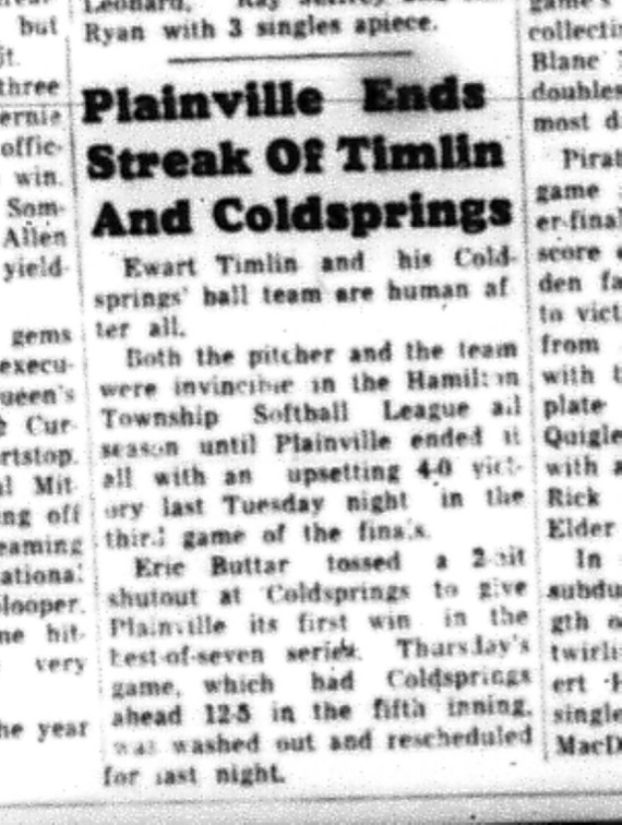 1964-09-09 Softball - Mens - Hamilton Township Softball League - Coldsprings Vs. Plainville