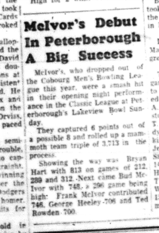 1964-09-16 Bowling - Mens - Cobourg Mens Bowling League - Mclvors