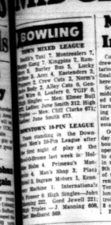 1964-09-16 Bowling -Mixed - Town Mixed League