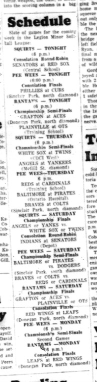 1964-09-16 Softball - Boys - Legion Minor Softball League - Schedule