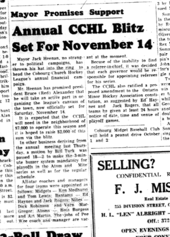 1964-09-23 Hockey - Boys - CCHL - Mayor Support