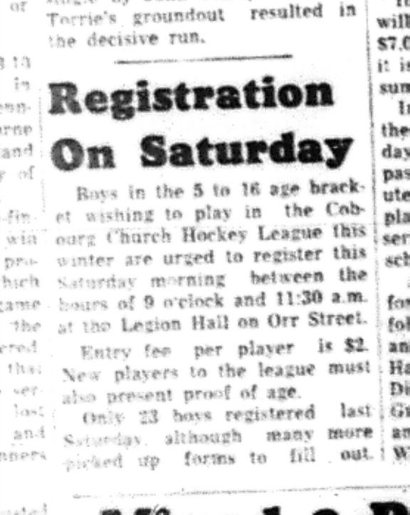 1964-09-23 Hockey - Boys - CCHL - Registration