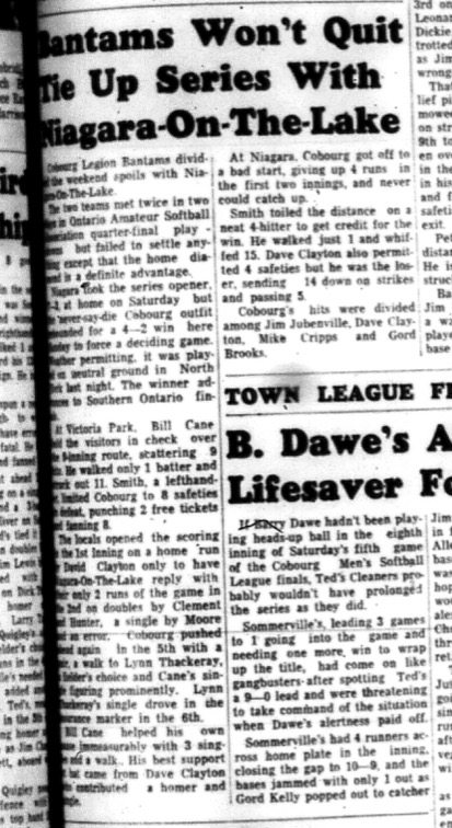 1964-09-23 Softball - Boys - Cobourg Legion Bantams Vs. Niagara-On-The-Lake